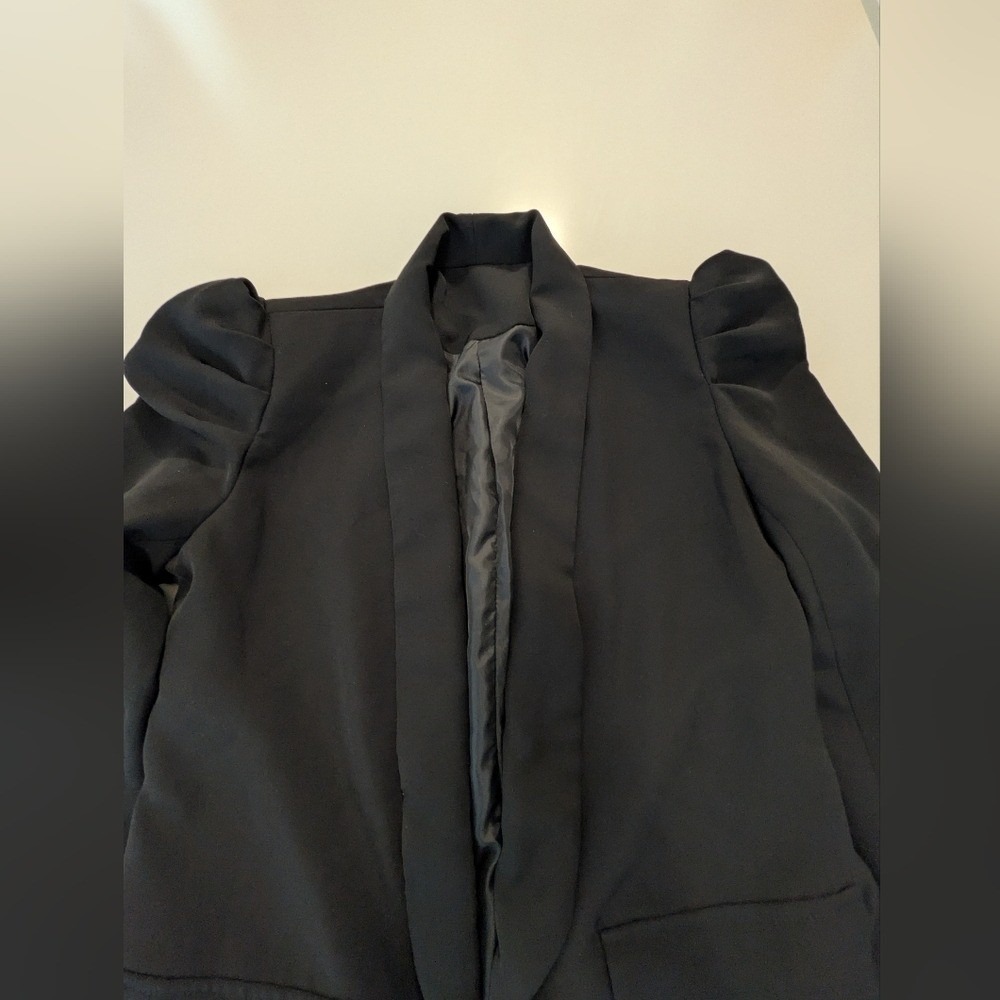 Unbranded Black Puff Sleeve Shawl Collar Open Front Blazer Jacket‎ Womens Medium